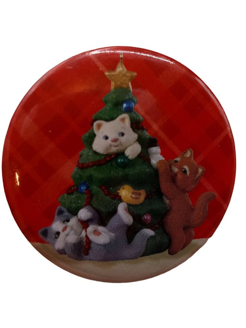 Christmas Tree Cats Pin Pinback Button Playful Kittens Red Holiday Grandmacore